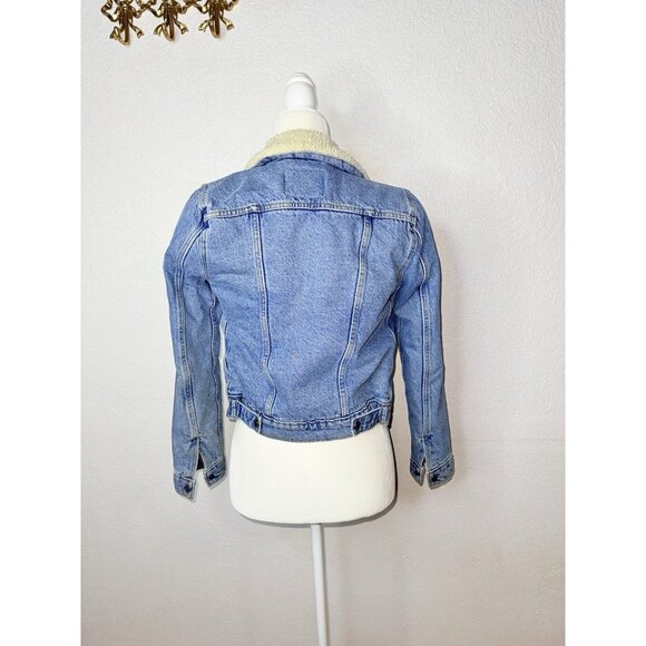 Levi’s Denim Sherpa  Trucker Jacket Light Blue Wash Button Snap XS Western 2A - Picture 3 of 5